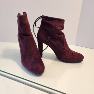 Stuart Wietzman Burgundy Suede Heeled Ankle Booties